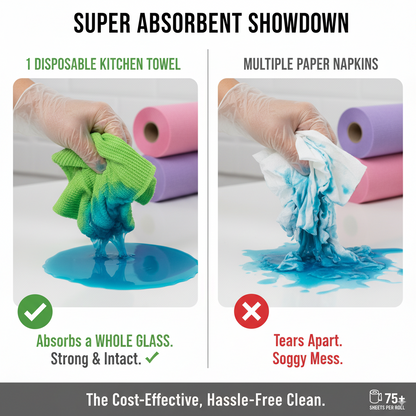 Disposable Kitchen Towels (75 Sheets) – Super Absorbent | 50% OFF